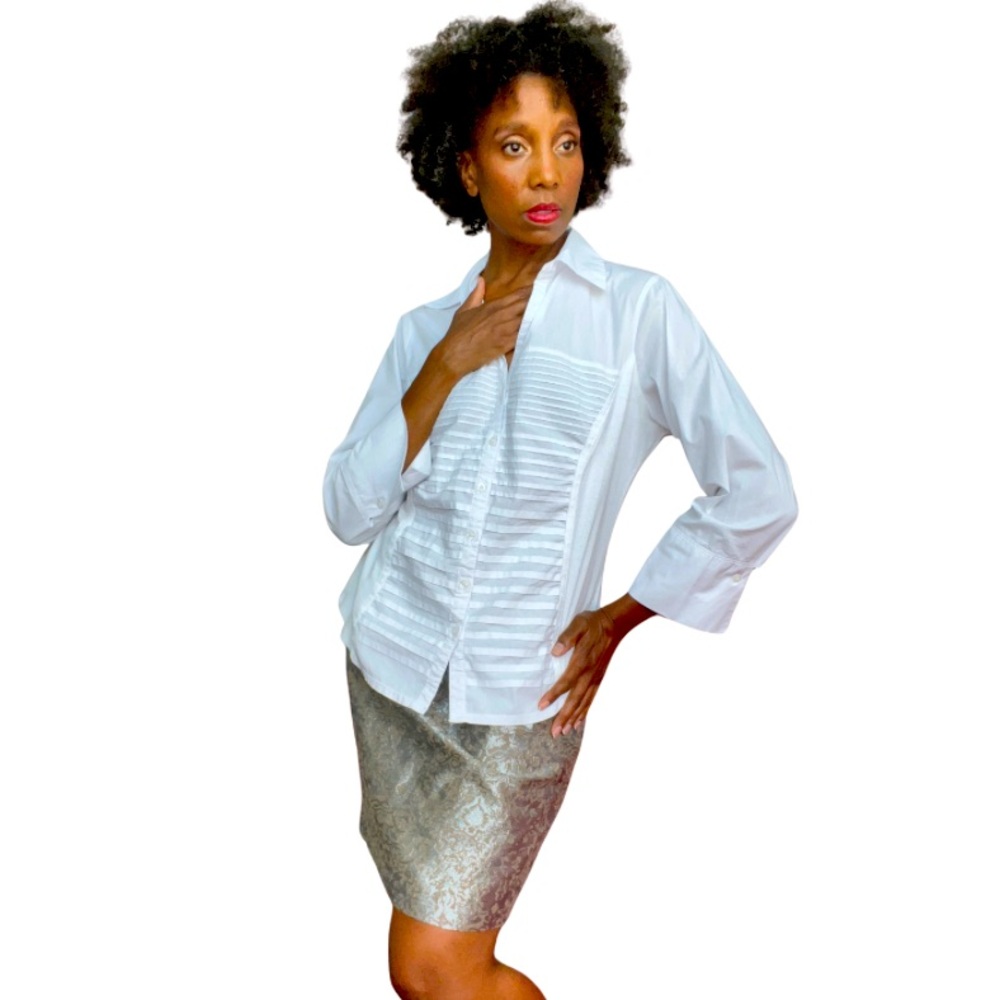 JONES NEW YORK || GOLD & SILVER METALLIC DESIGNED MIDI SKIRT || SIZE: 10